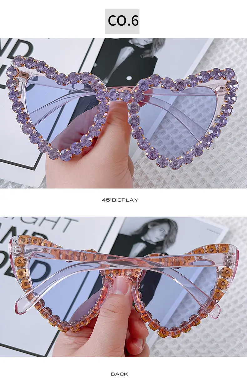 Red Heart-Shaped Sunglasses for Women with Crystal Embellishment — feature 12