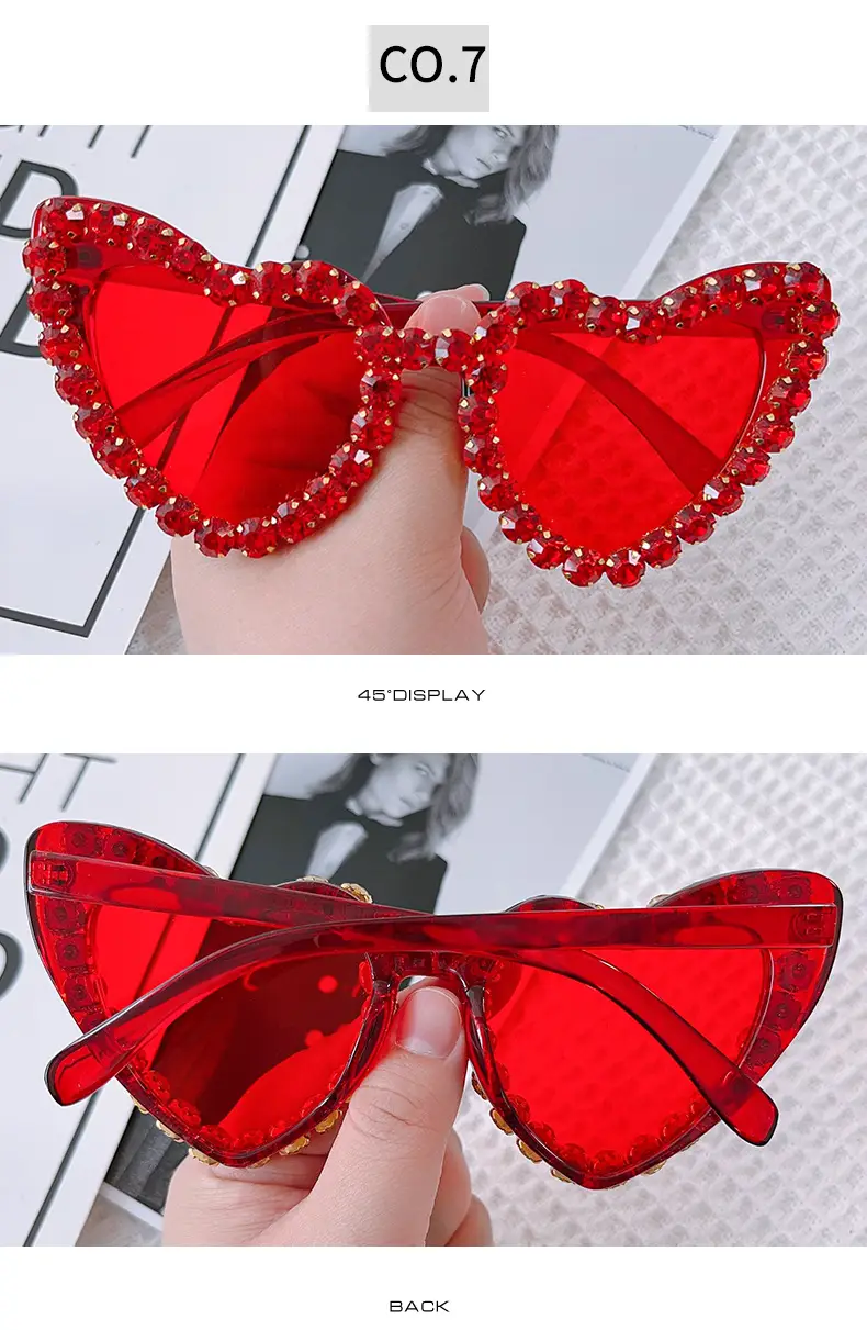 Red Heart-Shaped Sunglasses for Women with Crystal Embellishment — feature 13