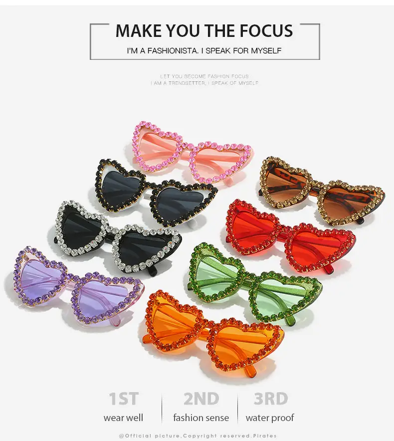 Red Heart-Shaped Sunglasses for Women with Crystal Embellishment — feature 3