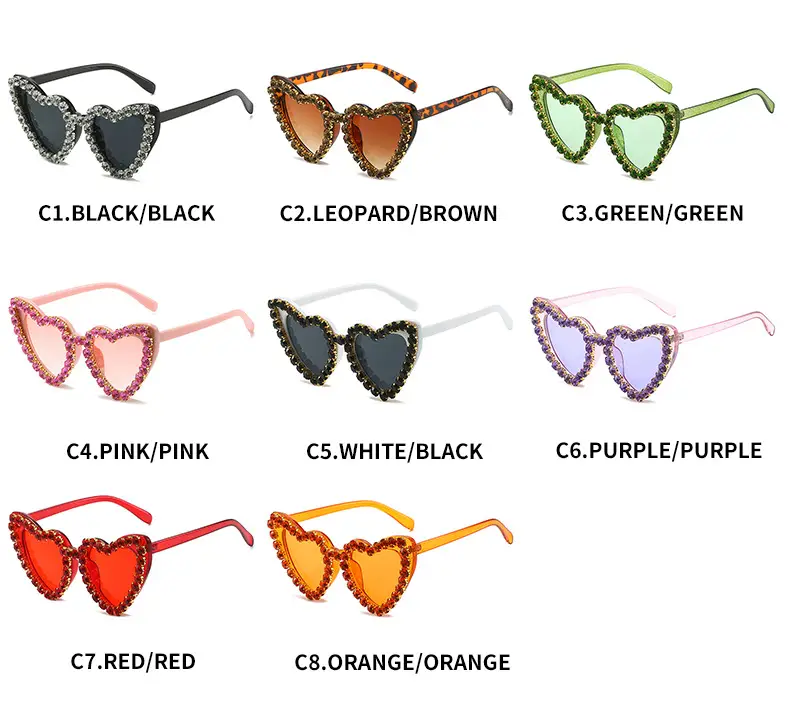 Red Heart-Shaped Sunglasses for Women with Crystal Embellishment — feature 6