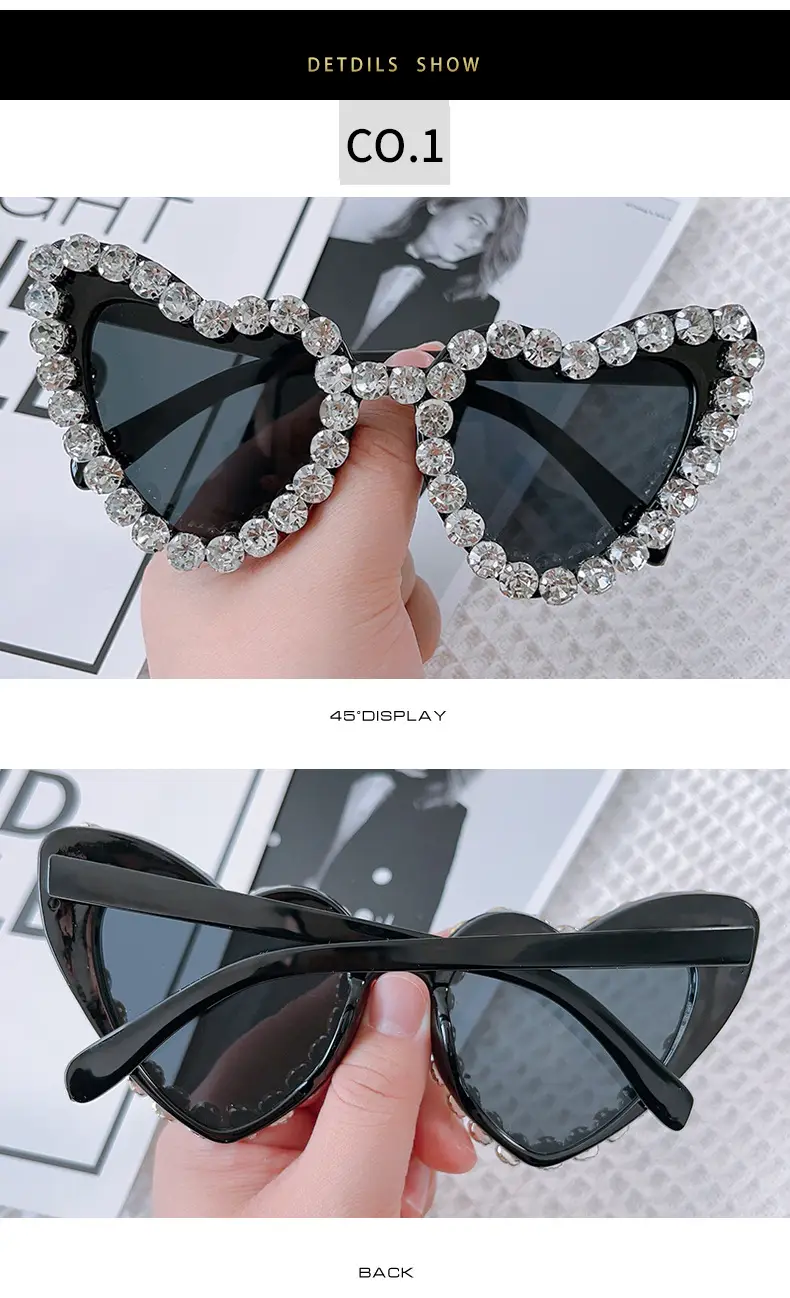 Red Heart-Shaped Sunglasses for Women with Crystal Embellishment — feature 7