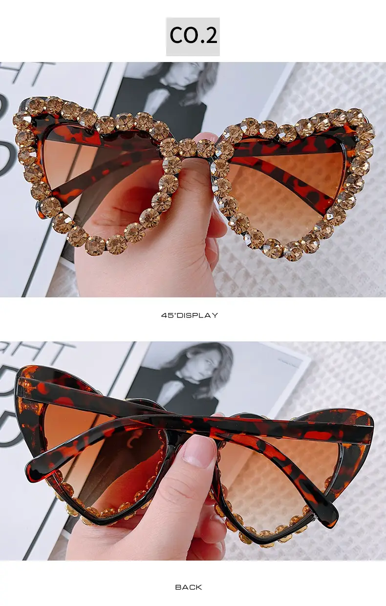 Red Heart-Shaped Sunglasses for Women with Crystal Embellishment — feature 8