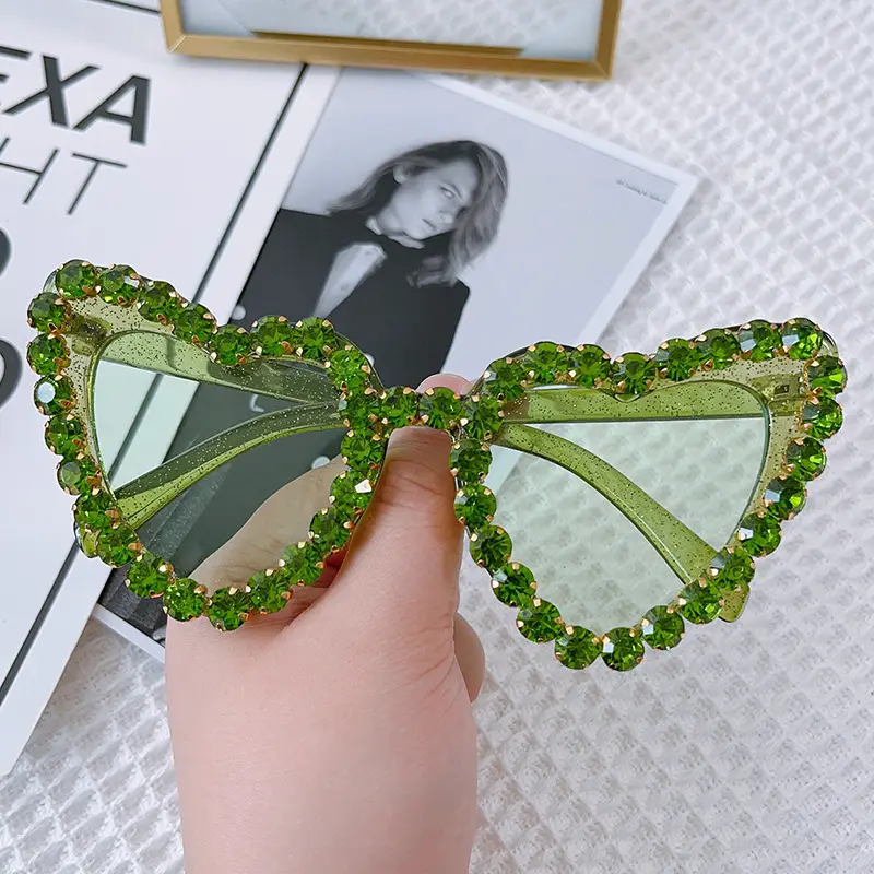 Red Heart-Shaped Sunglasses for Women with Crystal Embellishment