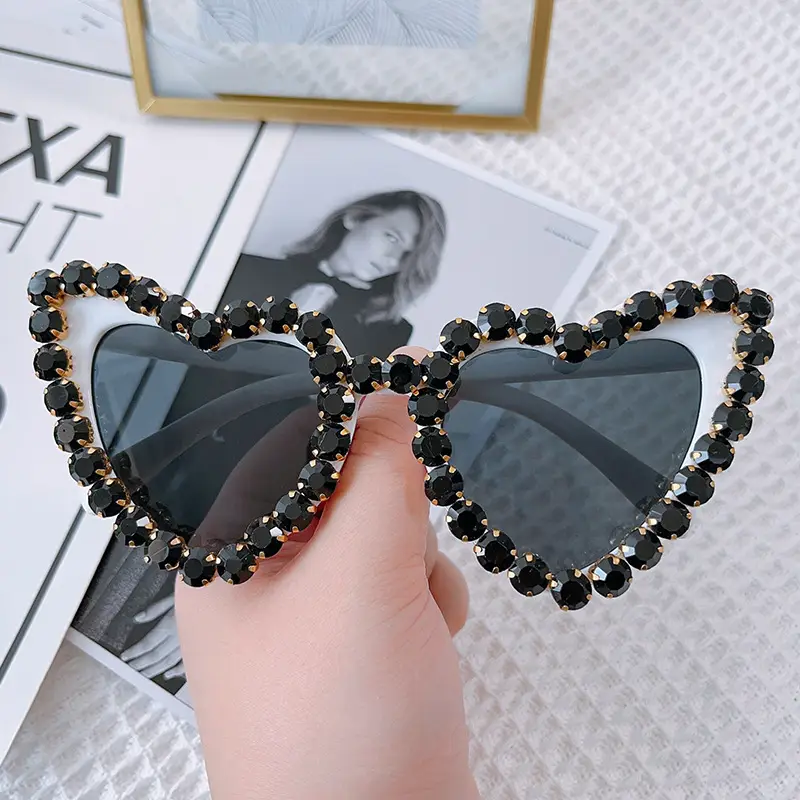Red Heart-Shaped Sunglasses for Women with Crystal Embellishment