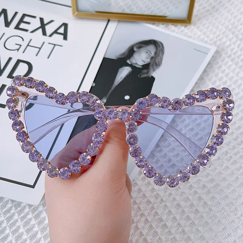 Red Heart-Shaped Sunglasses for Women with Crystal Embellishment
