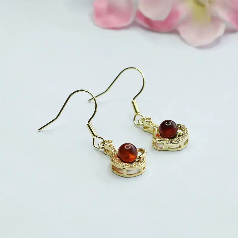 Guan Yu Red Amber Heart Earrings for Women