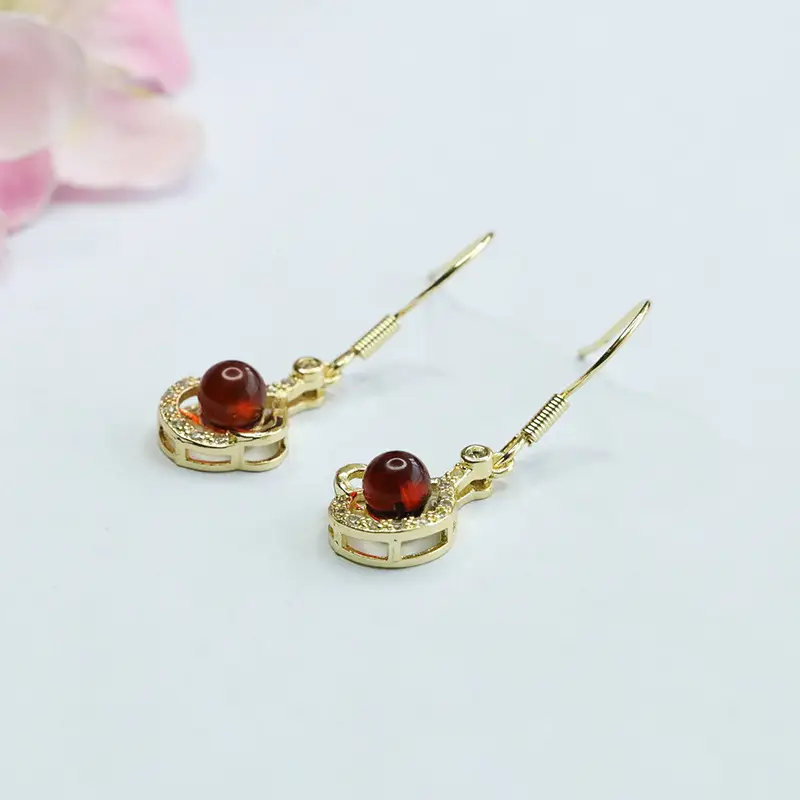 Guan Yu Red Amber Heart Earrings for Women