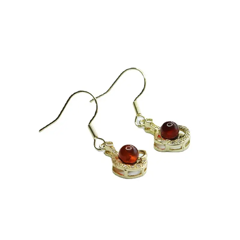 Guan Yu Red Amber Heart Earrings for Women