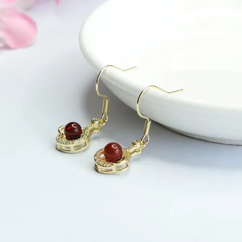 Guan Yu Red Amber Heart Earrings for Women — feature 10