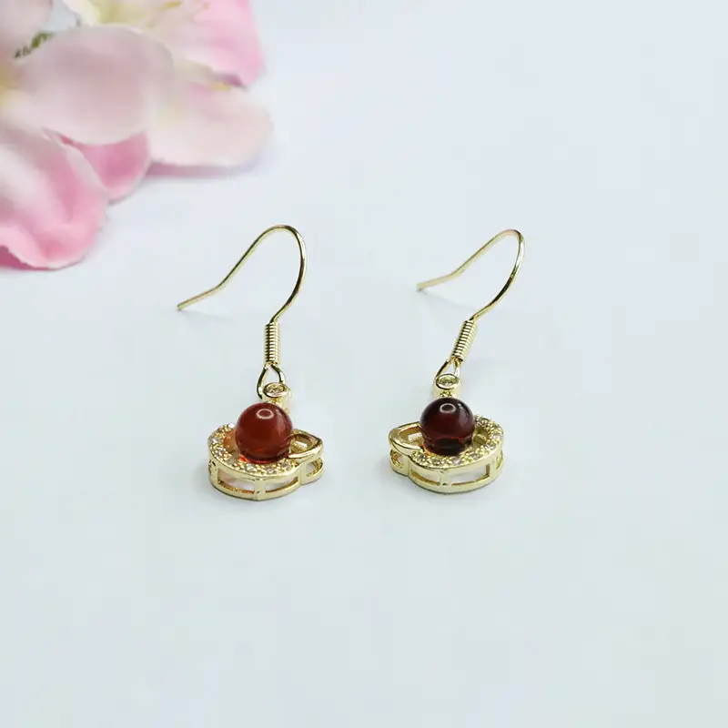 Guan Yu Red Amber Heart Earrings for Women — feature 4