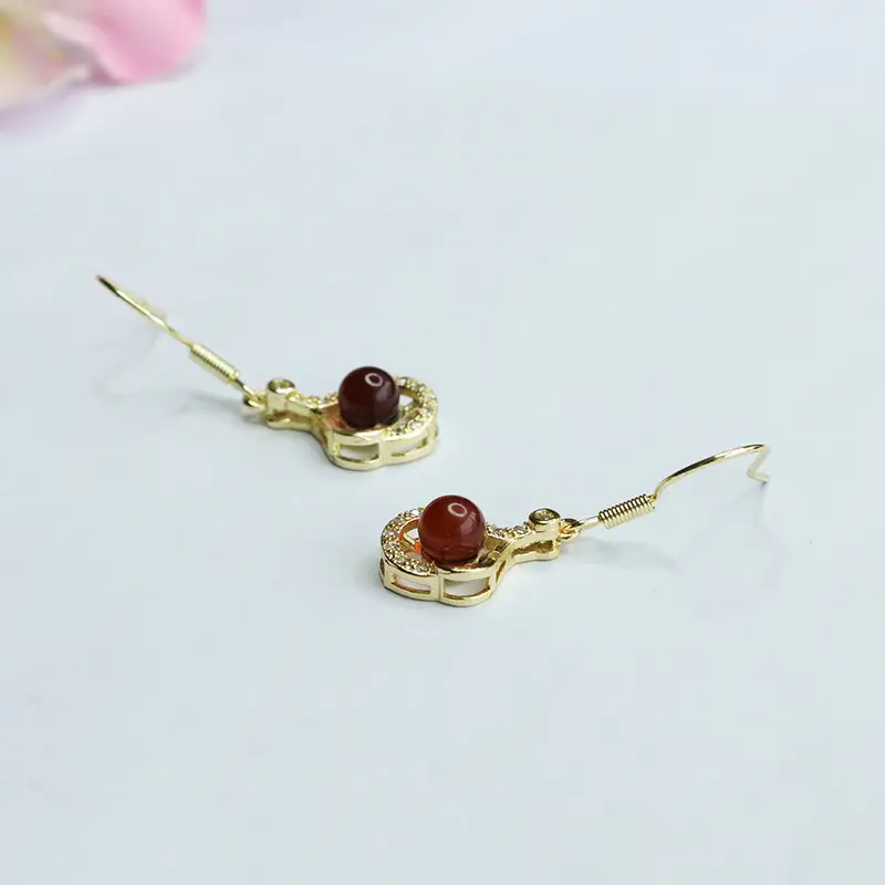Guan Yu Red Amber Heart Earrings for Women — feature 8