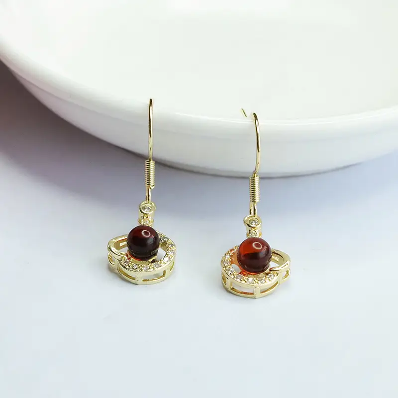 Guan Yu Red Amber Heart Earrings for Women — feature 9