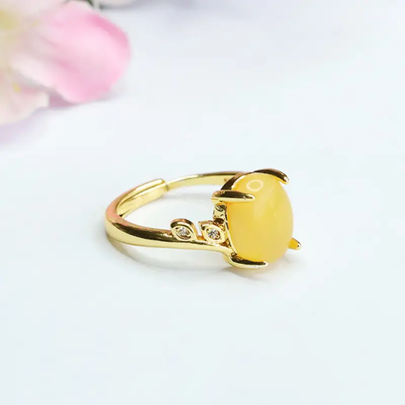 Guan Yu Yellow Amber Ring Full Honey Natural Beeswax - Image 3