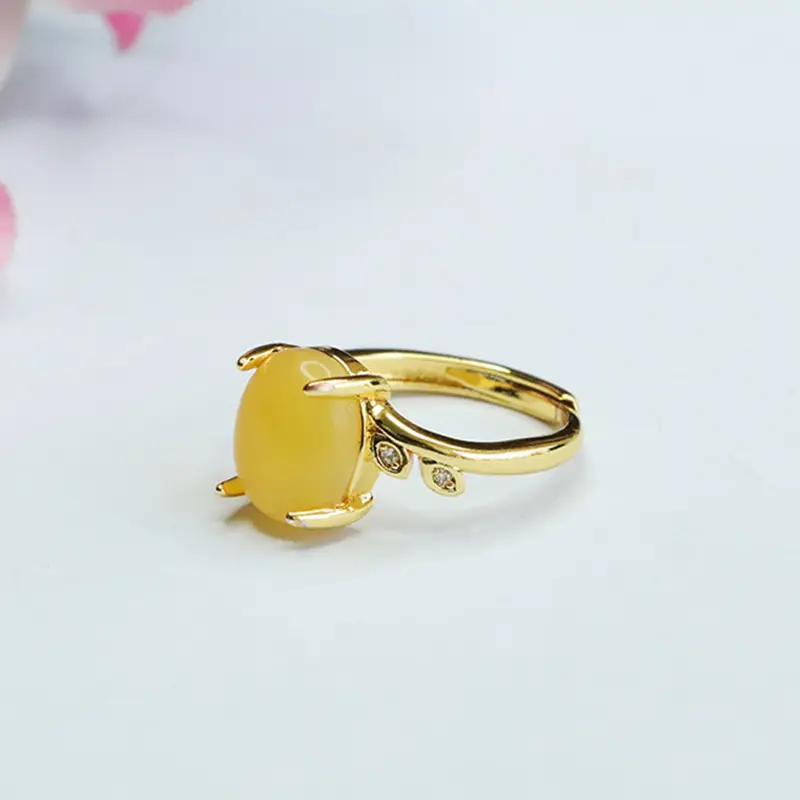 Guan Yu Yellow Amber Ring Full Honey Natural Beeswax - Image 4