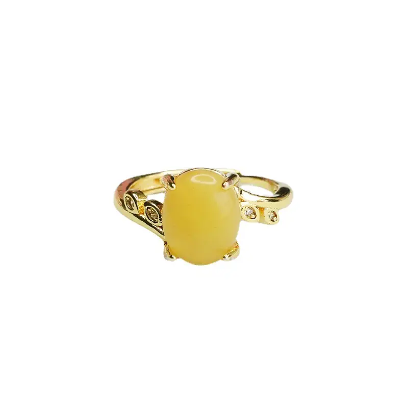 Guan Yu Yellow Amber Ring Full Honey Natural Beeswax - Image 6