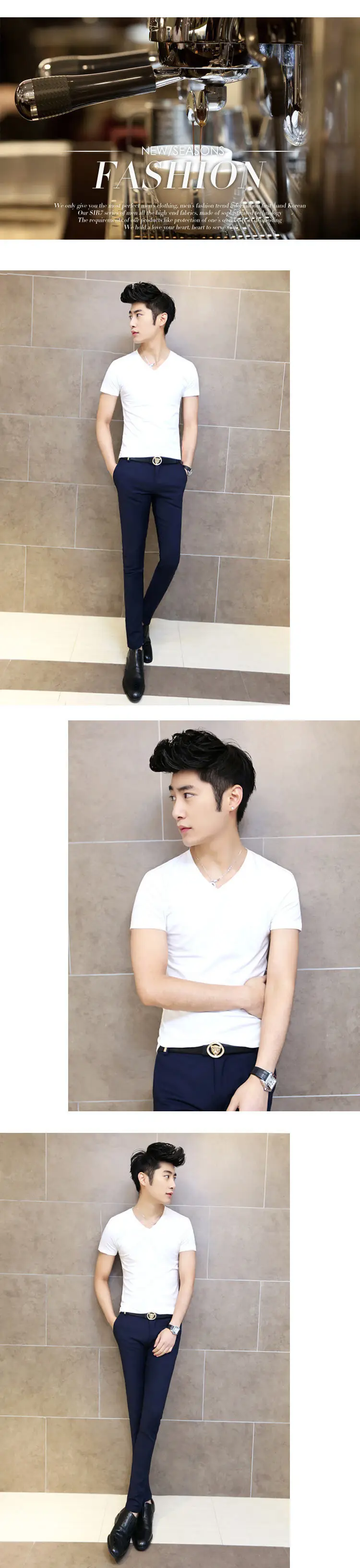 Men's White Slim Fit V-Neck T-Shirt Wholesale — feature 6