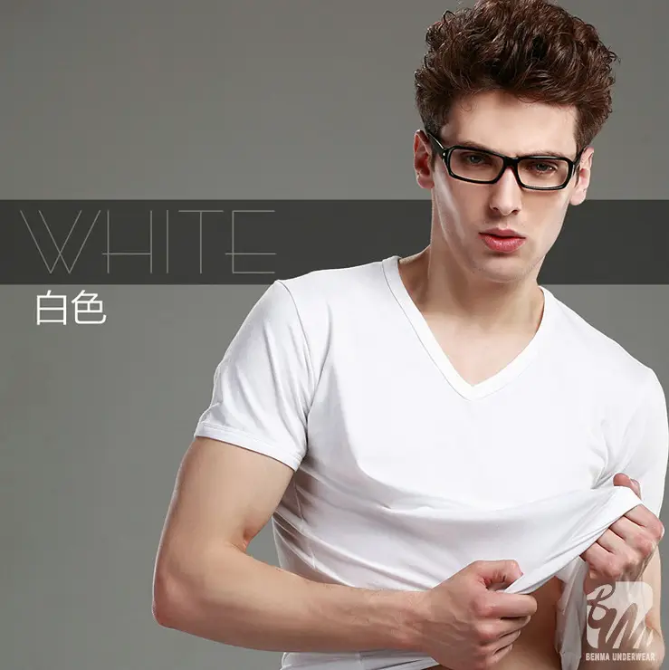 Men's White Slim Fit V-Neck T-Shirt Wholesale - Image 2