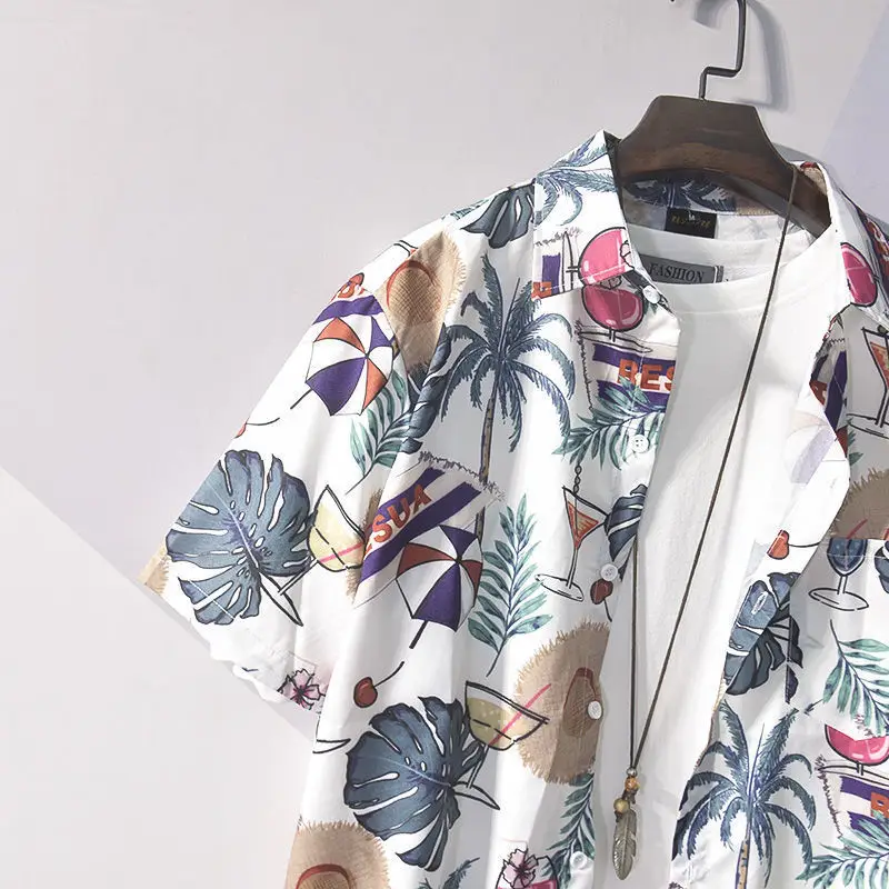 Men's Japanese Style Hawaiian Print Short Sleeve Shirt — feature 11