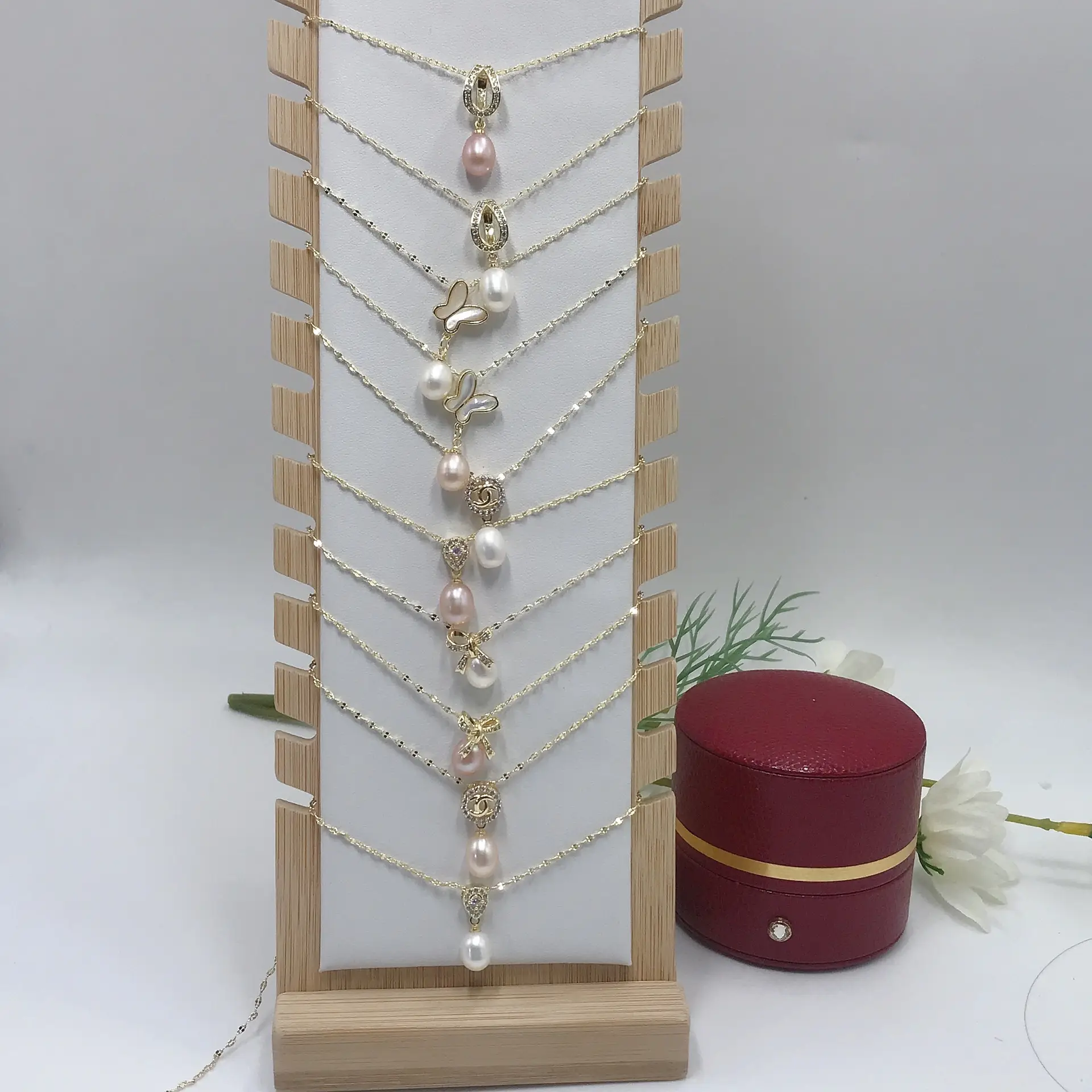 Luxury Pearl Flower Necklace Set Gold Chain - Image 97