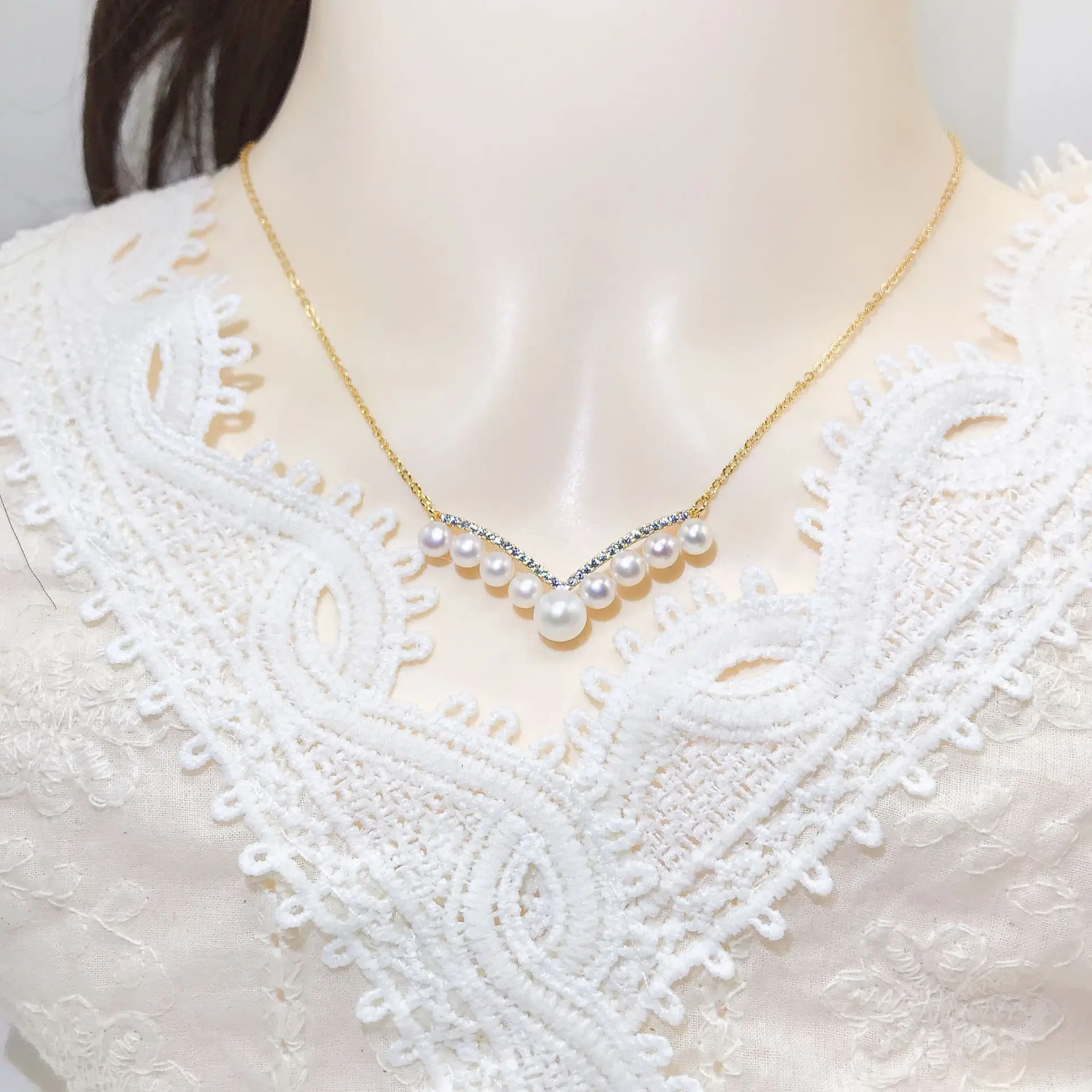 Luxury Pearl Flower Necklace Set Gold Chain — feature 21