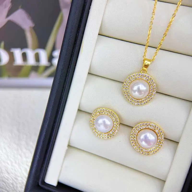 Luxury Pearl Flower Necklace Set Gold Chain - Image 87