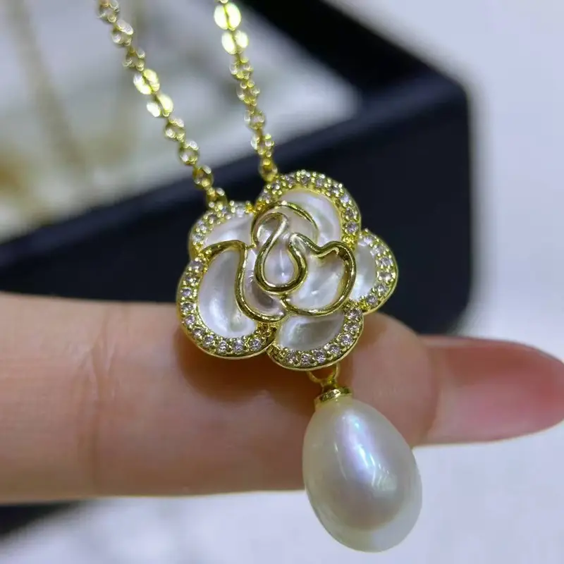 Luxury Pearl Flower Necklace Set Gold Chain - Image 47