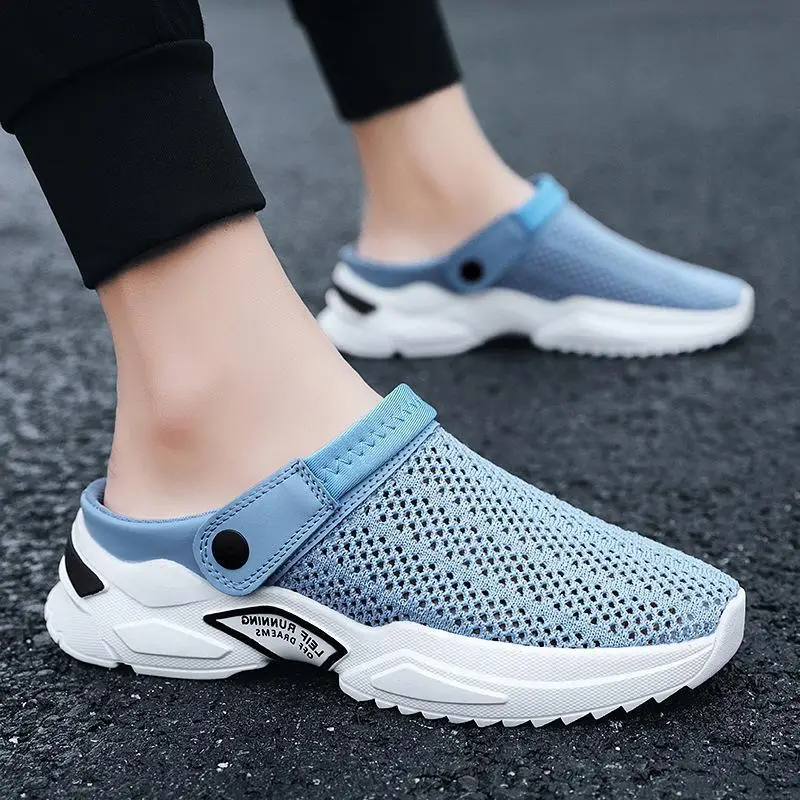 Men's Blue Mesh Half Slipper Sandals Large — feature 1