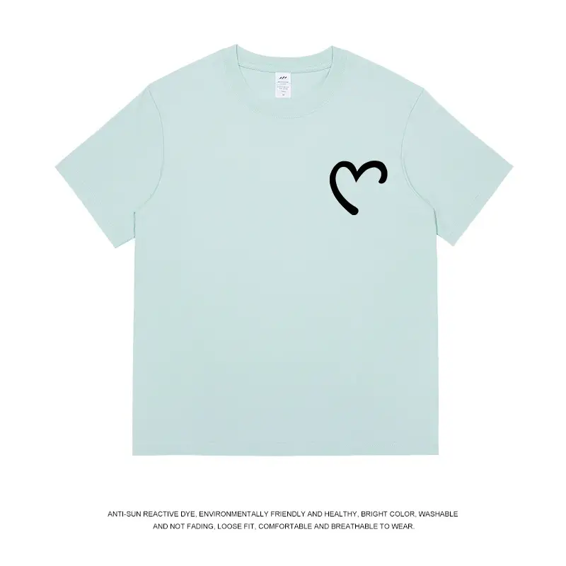 Men Women Cotton Heart Print T-Shirt Loose Summer - Image 11