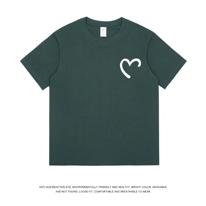 Men Women Cotton Heart Print T-Shirt Loose Summer - Image 12