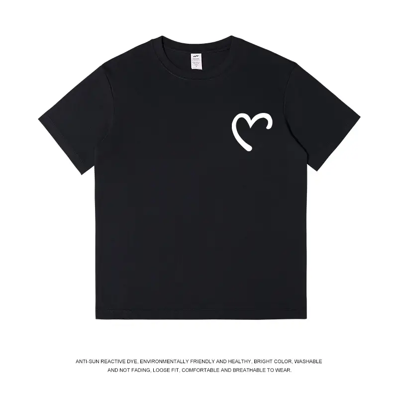 Men Women Cotton Heart Print T-Shirt Loose Summer - Image 2