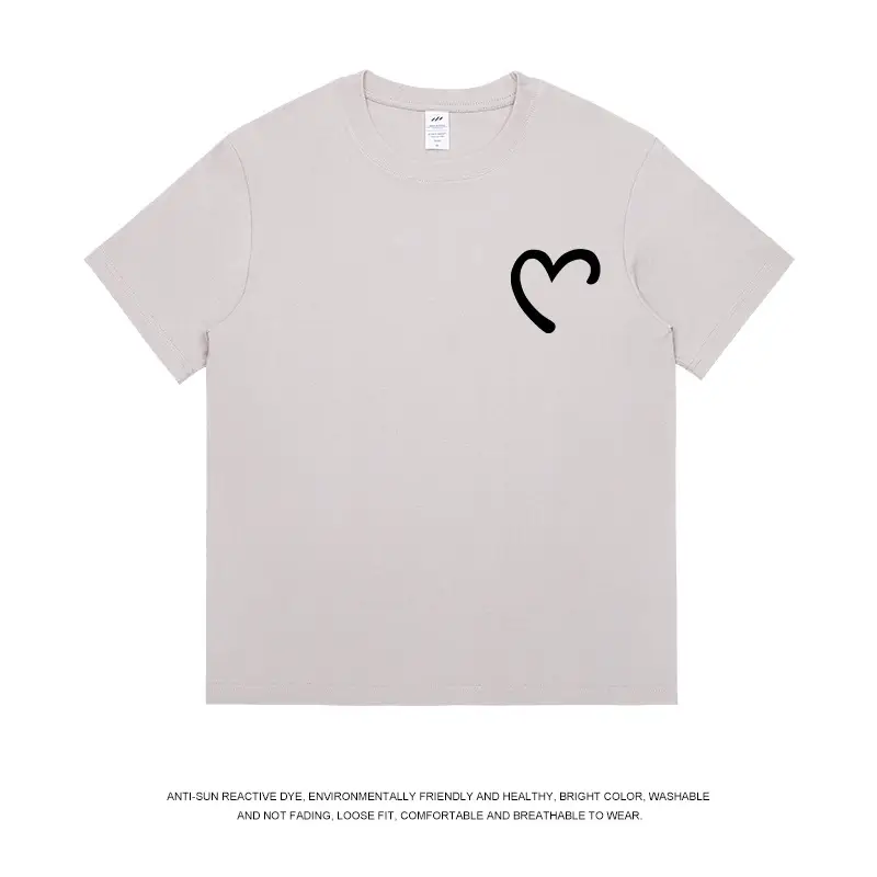 Men Women Cotton Heart Print T-Shirt Loose Summer - Image 3