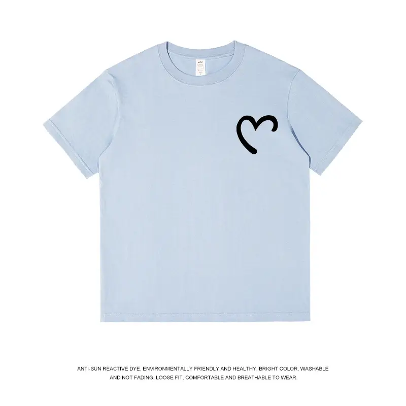 Men Women Cotton Heart Print T-Shirt Loose Summer - Image 4