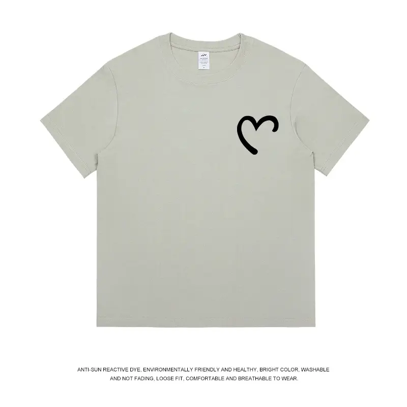Men Women Cotton Heart Print T-Shirt Loose Summer - Image 5