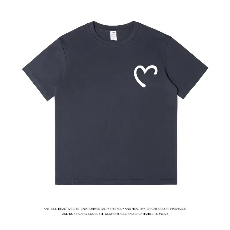 Men Women Cotton Heart Print T-Shirt Loose Summer - Image 6