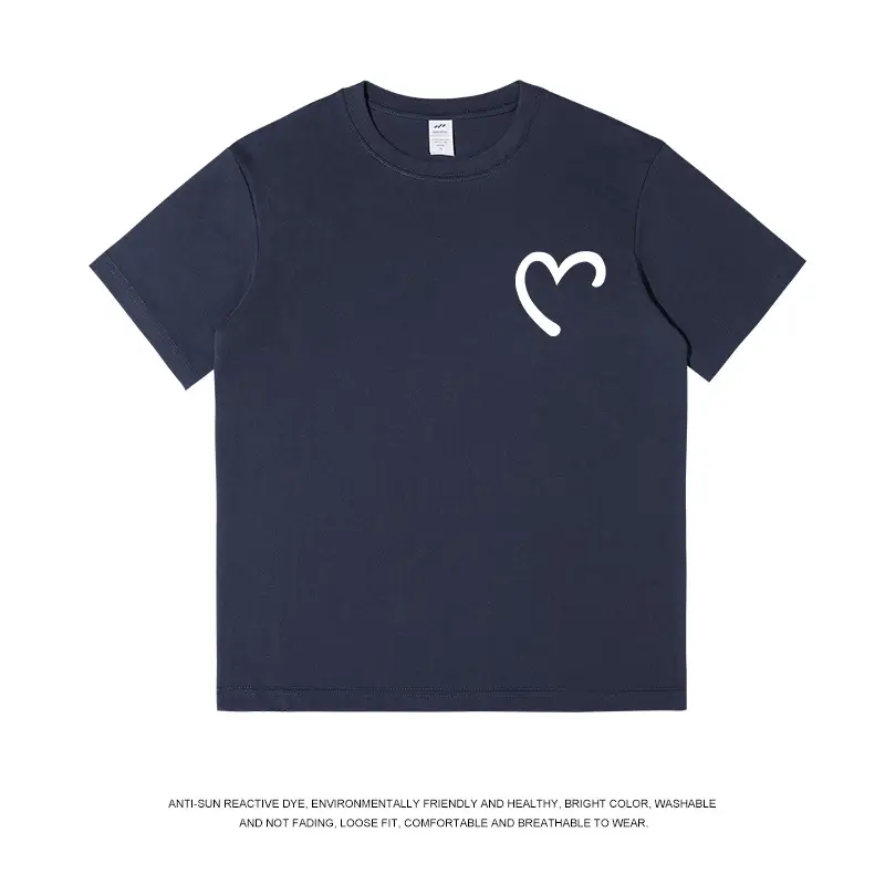 Men Women Cotton Heart Print T-Shirt Loose Summer - Image 7