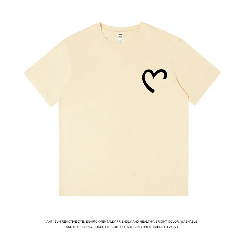 Men Women Cotton Heart Print T-Shirt Loose Summer - Image 8