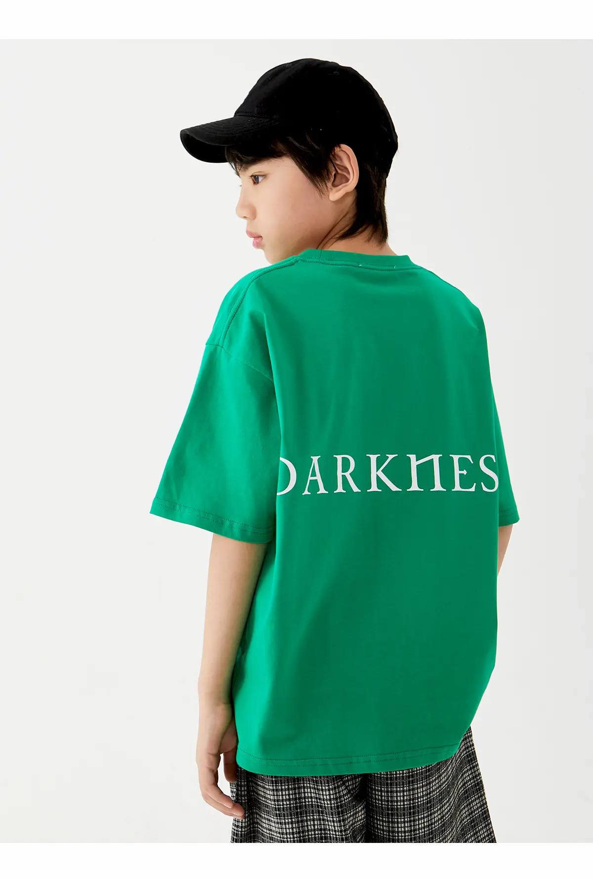 Kids Cotton T-Shirt Shorts Set Green Plaid Black — feature 17