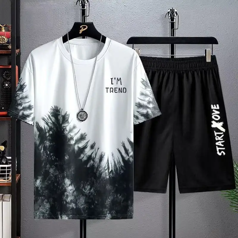 Men Ice Silk Graphic T-Shirt & Shorts Set Large 2023 - Image 11