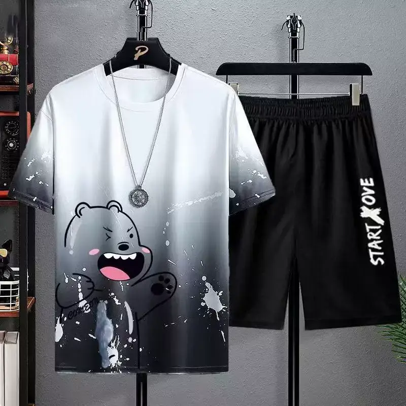 Men Ice Silk Graphic T-Shirt & Shorts Set Large 2023 — feature 4