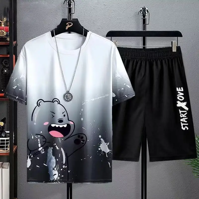 Men Ice Silk Graphic T-Shirt & Shorts Set Large 2023 - Image 6