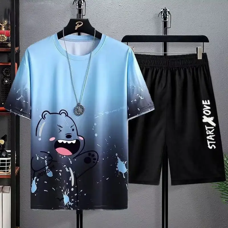 Men Ice Silk Graphic T-Shirt & Shorts Set Large 2023 - Image 8