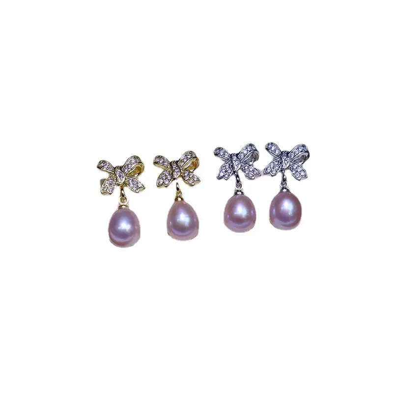 Freshwater Pearl Butterfly Earrings Purple - Image 7