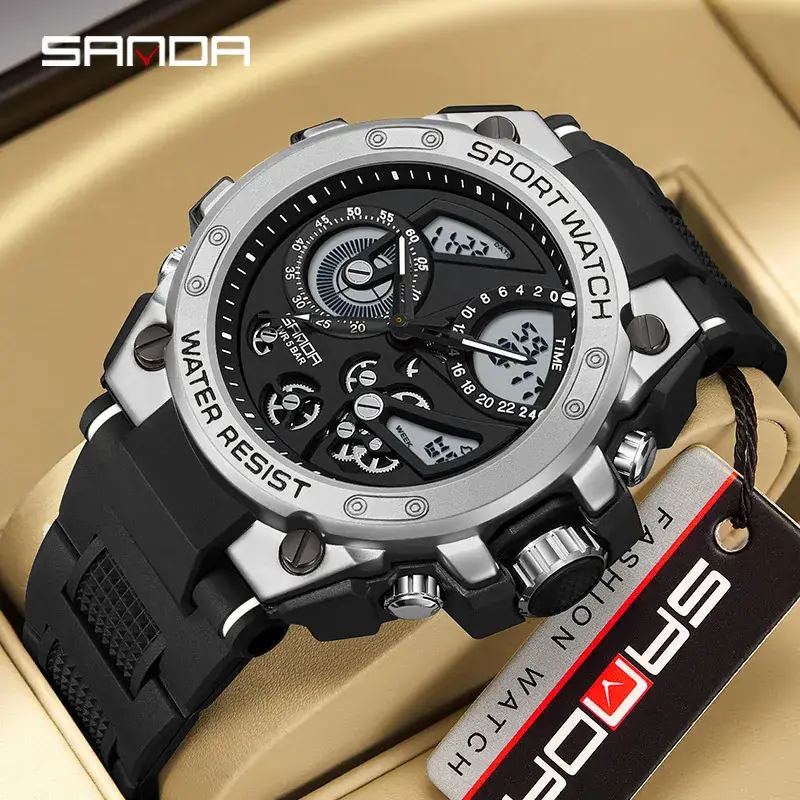 Sanda Black 3D Dual Display Sports Watch - Image 6