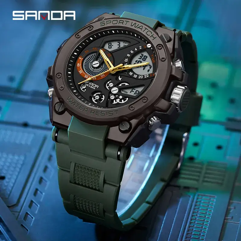 Sanda Black 3D Dual Display Sports Watch - Image 7