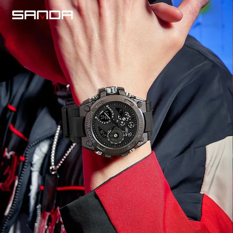 Sanda Black 3D Dual Display Sports Watch - Image 8