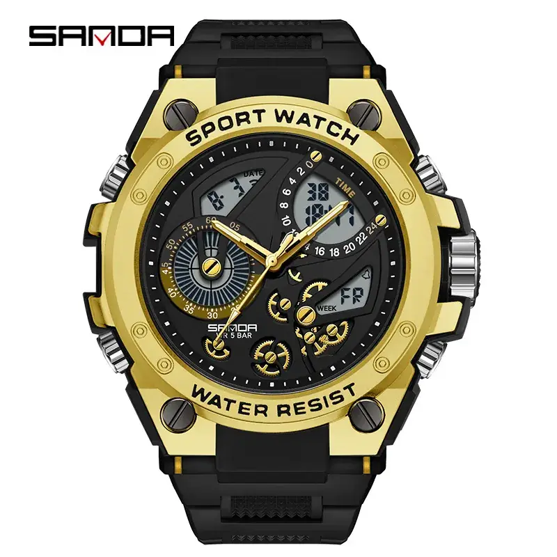 Sanda Black 3D Dual Display Sports Watch - Image 5