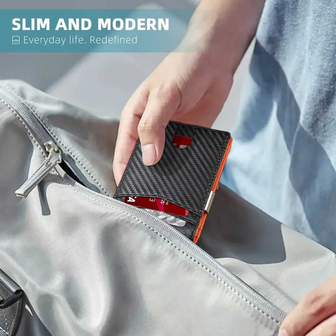 Rfid Wallet Carbon Fiber Multi-Card Slot Anti-Theft Wallet Card Holder Dollar Bill Holder Men's Wallet Color-Blocking Design Anti-Skimming