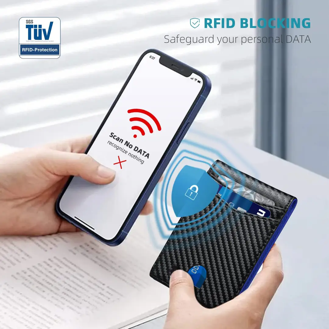 Rfid Wallet Carbon Fiber Multi-Card Slot Anti-Theft Wallet Card Holder Dollar Bill Holder Men's Wallet Color-Blocking Design Anti-Skimming