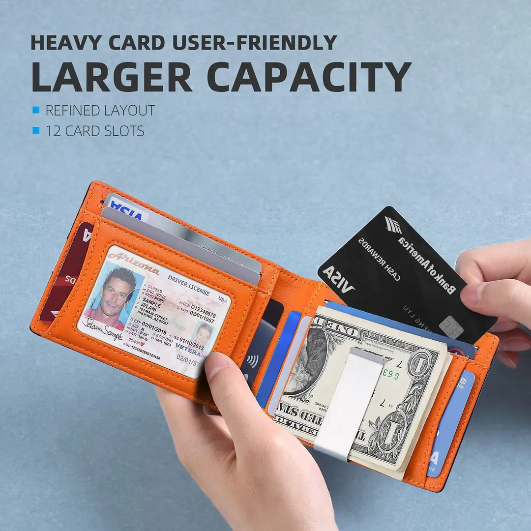 Rfid Wallet Carbon Fiber Multi-Card Slot Anti-Theft Wallet Card Holder Dollar Bill Holder Men's Wallet Color-Blocking Design Anti-Skimming