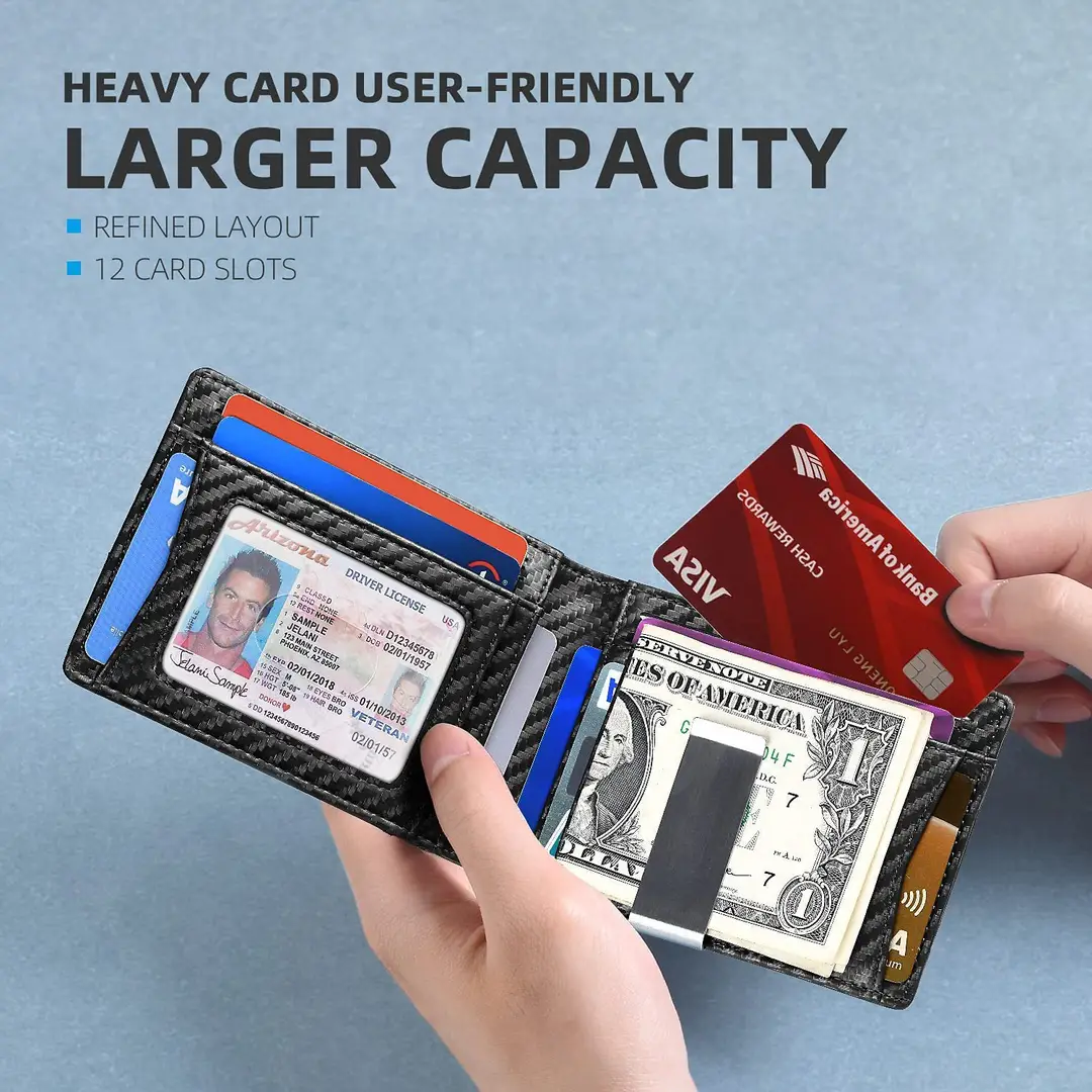 Rfid Wallet Carbon Fiber Multi-Card Slot Anti-Theft Wallet Card Holder Dollar Bill Holder Men's Wallet Color-Blocking Design Anti-Skimming — feature 11